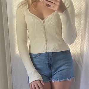 H and M Cream Button Up Sweater Cardigan